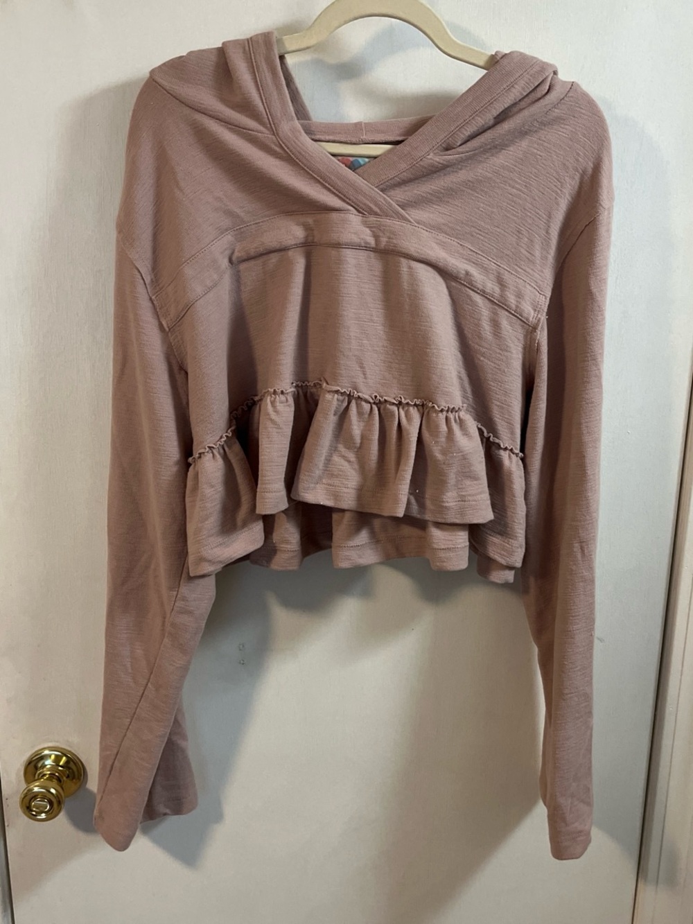 Free People Dusty Mauve Ruffle-Hem Hooded Top